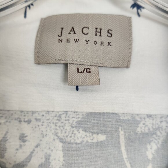 Jachs NY Men's Classic Short Sleeve Shirt Size L Cotton Blue White Palm Summer - Picture 3 of 4